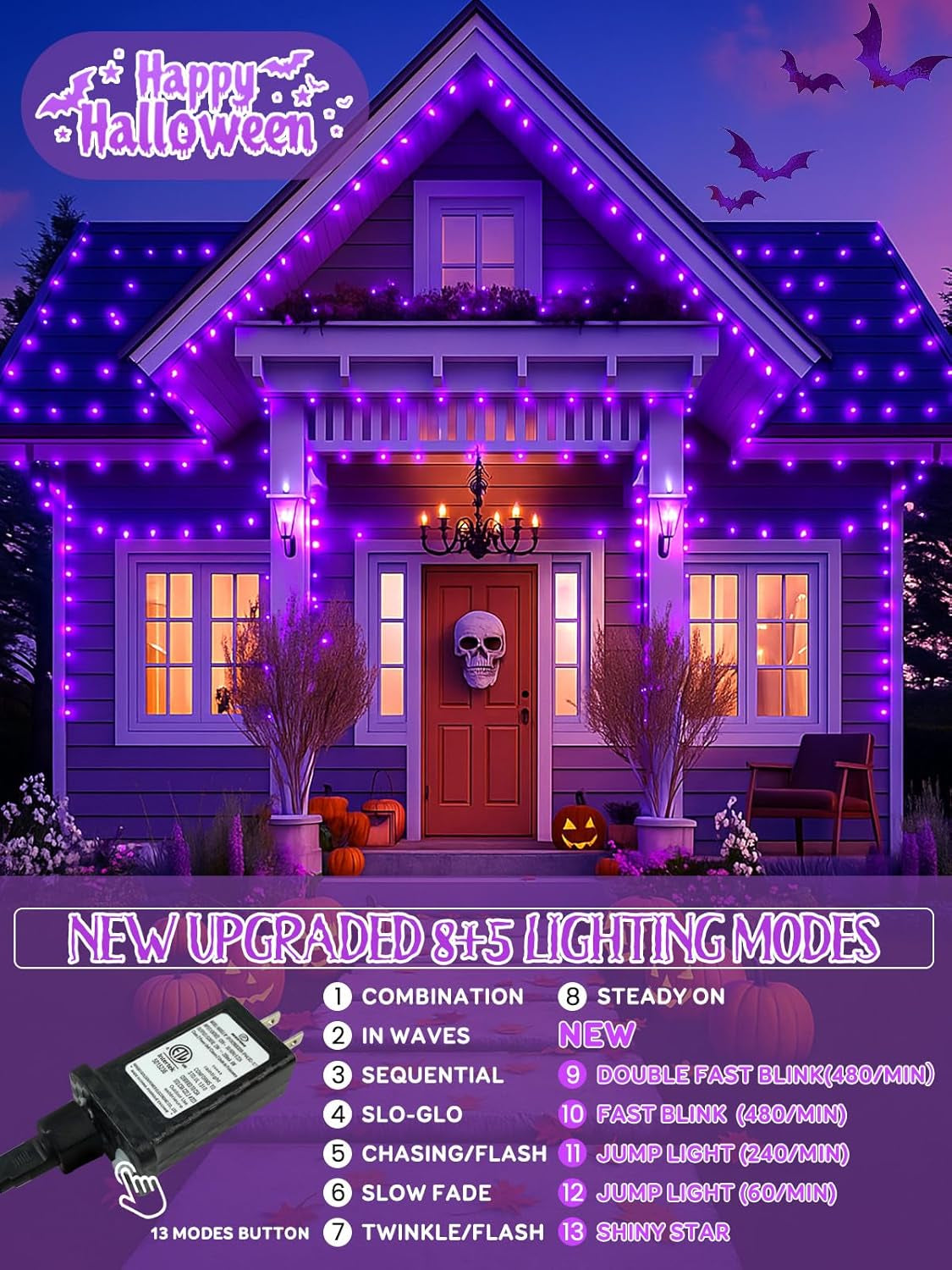 Upgraded 250LED C6 Connectable Halloween String Lights, 82FT Waterproof Purple Light for Outside, Fairy Twinkle Light Plug in with 13 Modes & Timer for Outdoor Indoor Party Tree Halloween Decorations